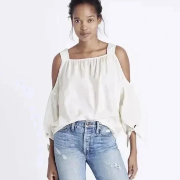 Madewell Tops - Women’s Madewell White Open Shoulder Blouse Top Bow Tie Size M